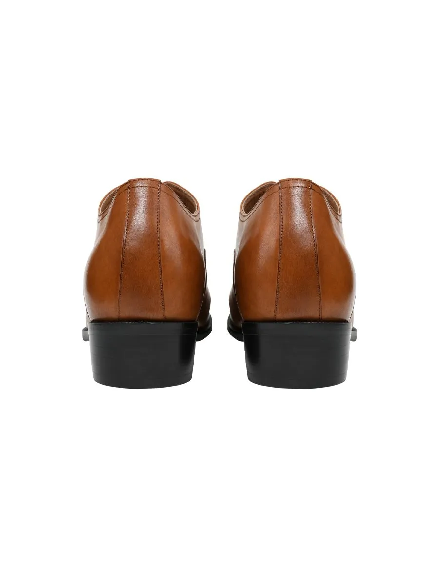 SIRENA Brown Leather Court Shoes Rounded Toe High Heel 3 inch Ethan