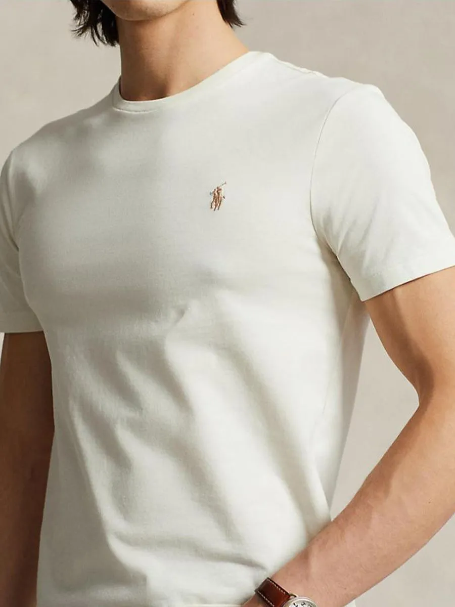 POLO RALPH LAUREN Men Tee-Custom Slim Fit Jersey Crewneck T-Shirt-Natural-101