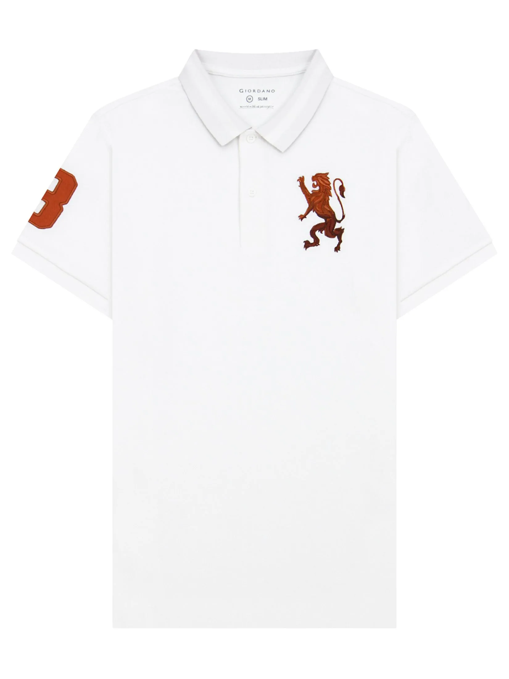 GIORDANO Men's Lycra Pique Embroidery Polo (3D Lion) White