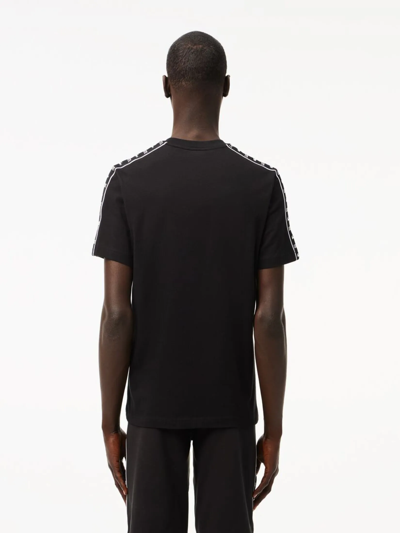 LACOSTE Logo Stripe Cotton T-shirt Black