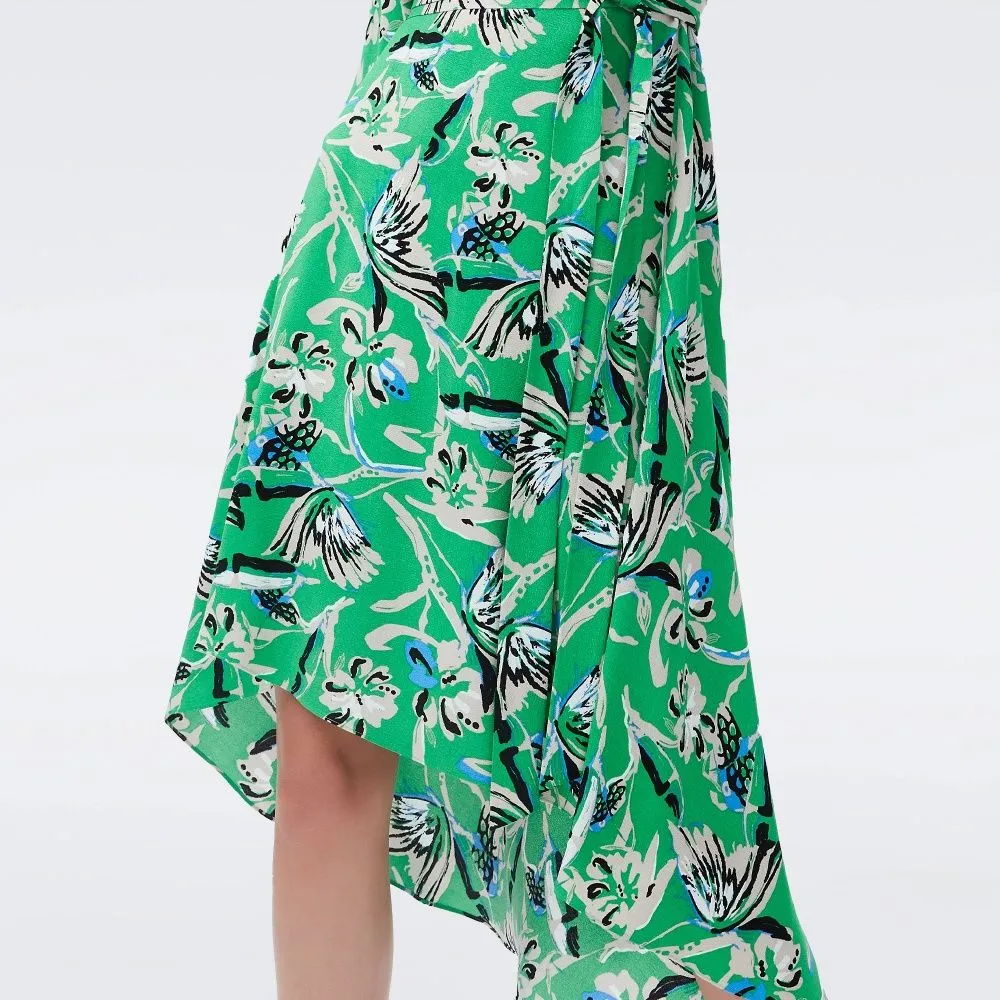 DIANE VON FURSTENBERG DVF ELOISE MIDI DRESS BUTTERFLY FLORAL SIG GREEN