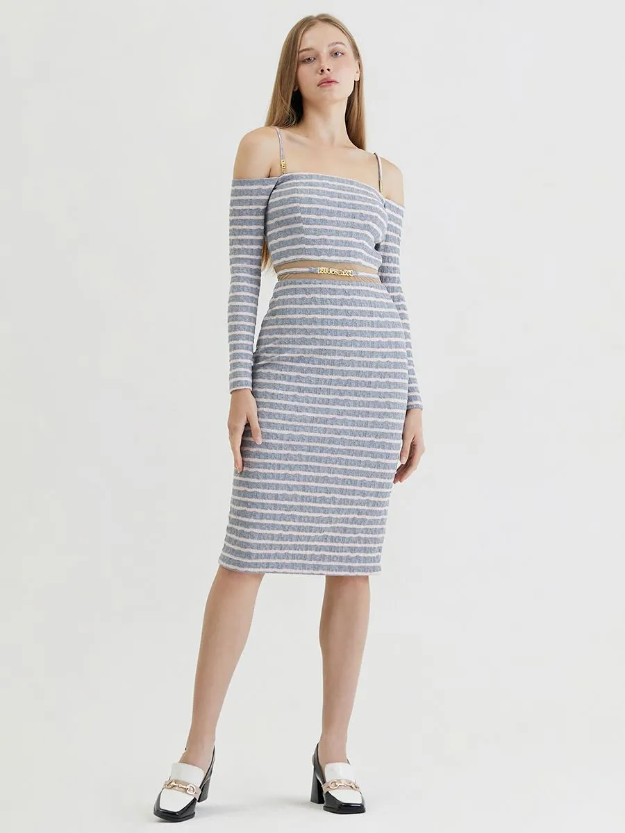 KLOSET (RS24)Knit Off-Shoulder Dress Gray Size - M