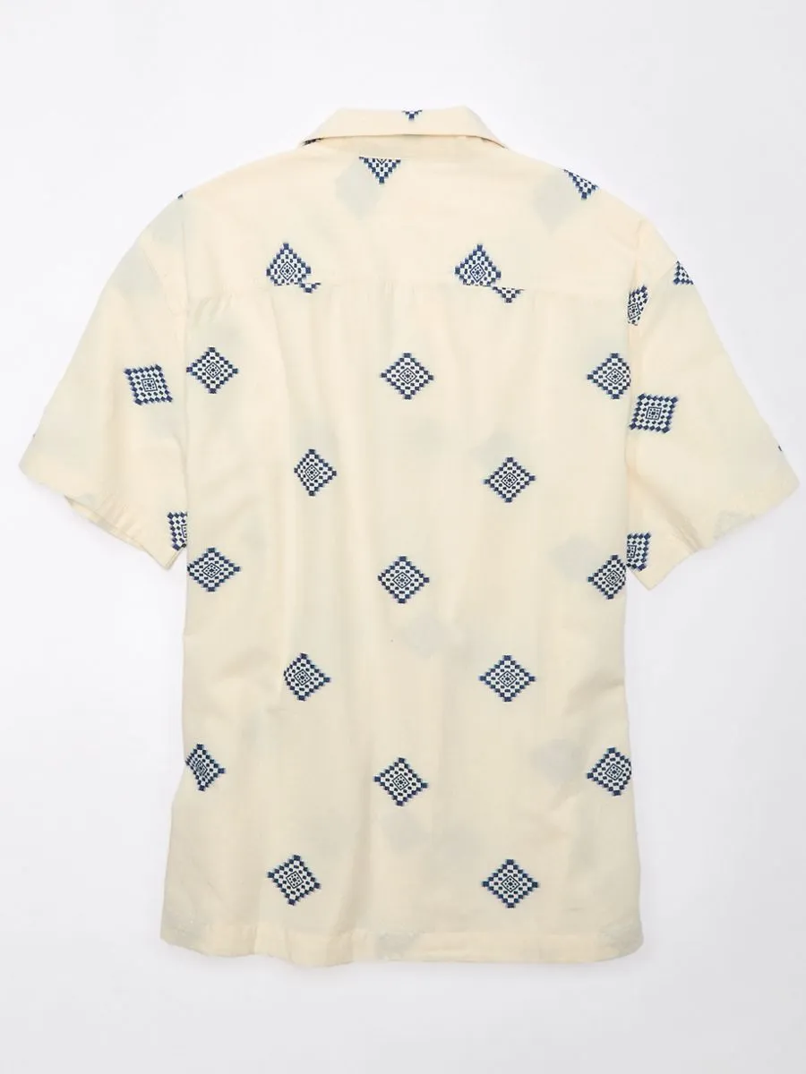 AMERICAN EAGLE MEN SS OVERSIZED CAMP COLLAR HAMLET 136 EMOTIONAL BLUE