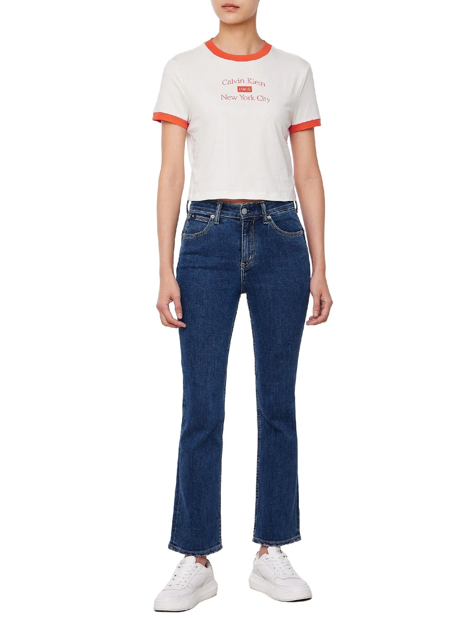 CALVIN KLEIN Women's Draped Jersey Crop Short Sleeve T-Shirt White