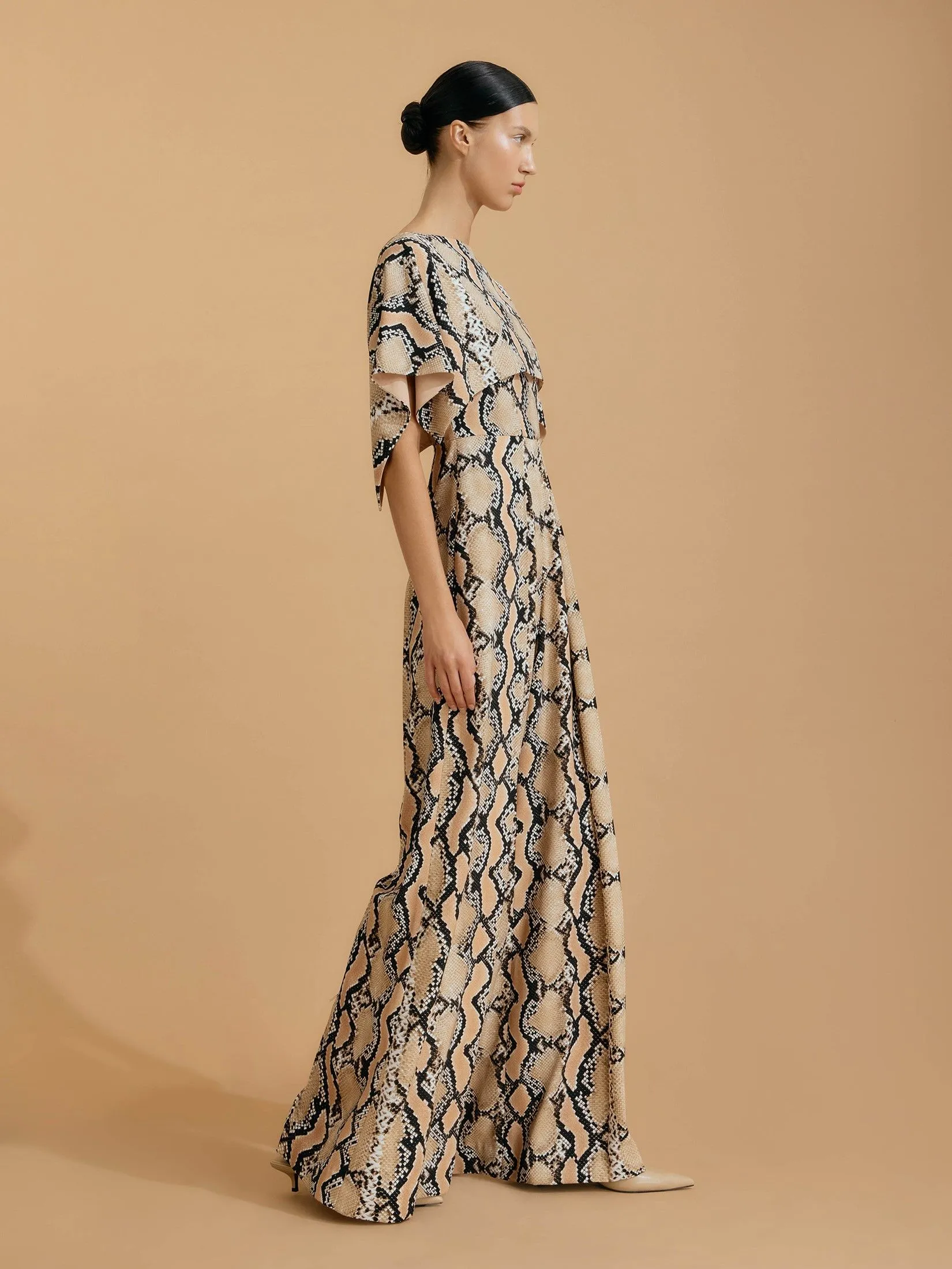 ASAVA (SS25) Vera Cape Sleeve Women Jumpsuit Brown