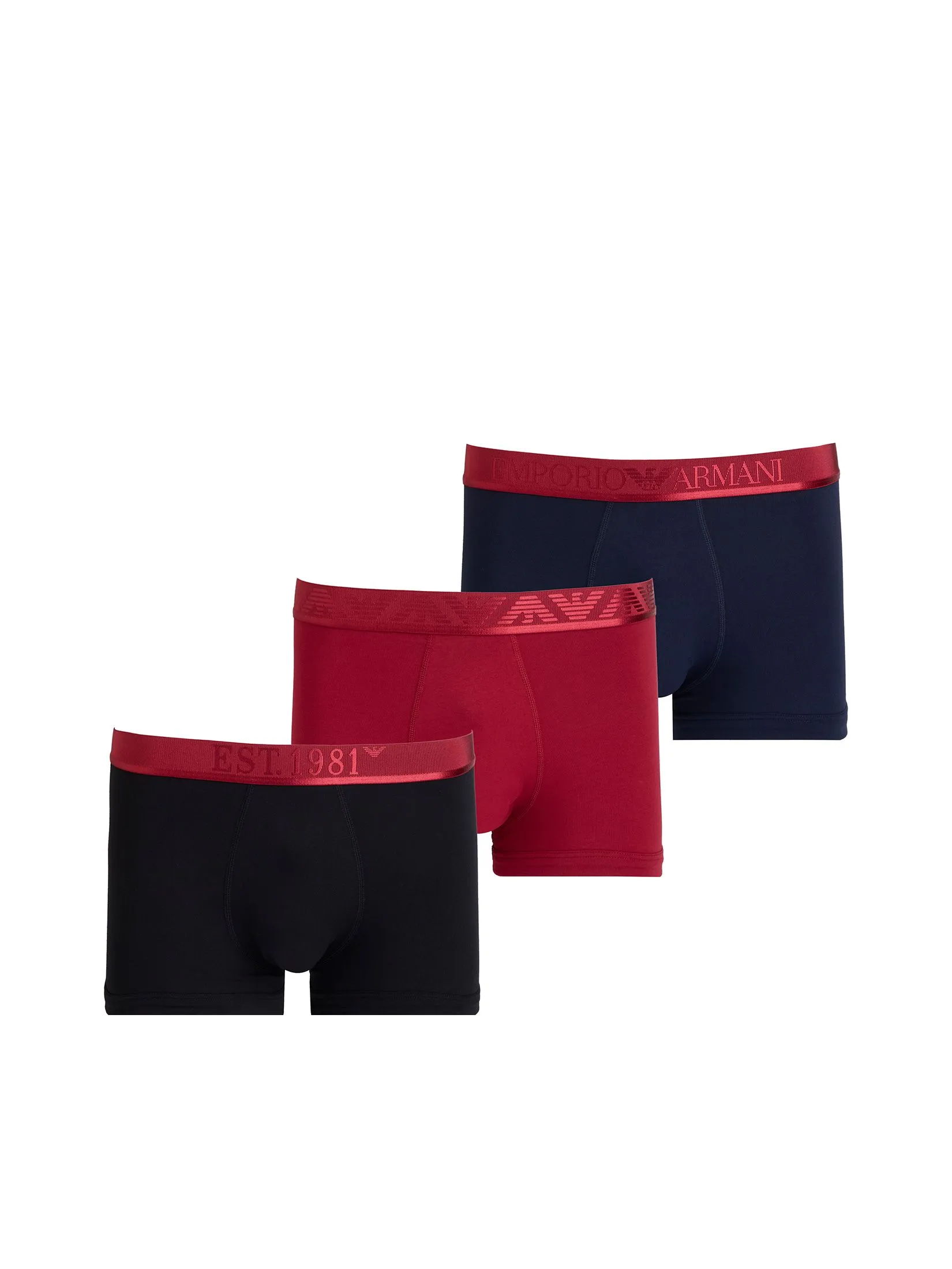 EMPORIO ARMANI Men Trunk 3 Pack FW25 M5058 Rhubarb/Black/Ar.Blu