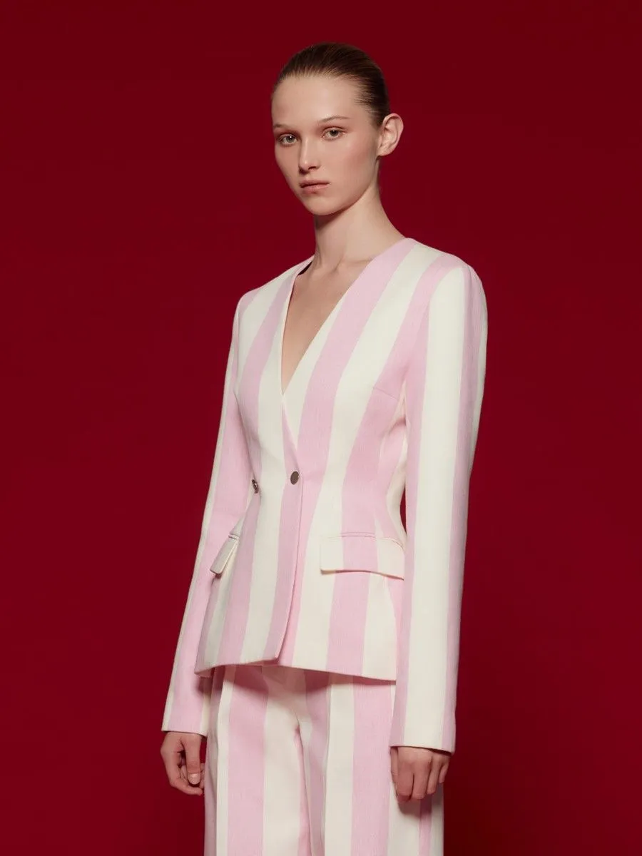ASAVA ( SS24 ) Striped Collarless Women Blazer Pink