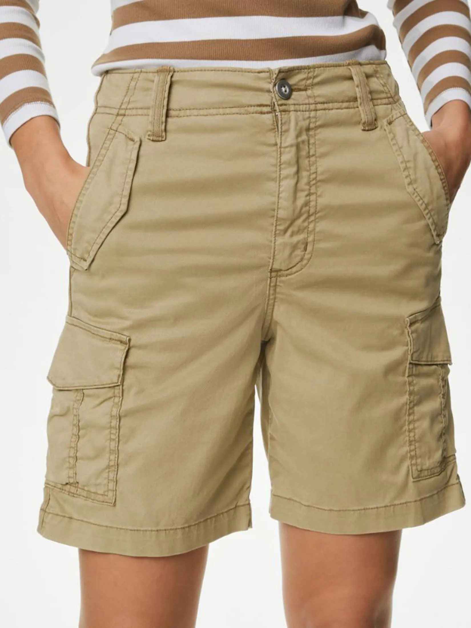 MARKS & SPENCER Women Cargo Shorts Tea Dyed Lyocell Rich Stone