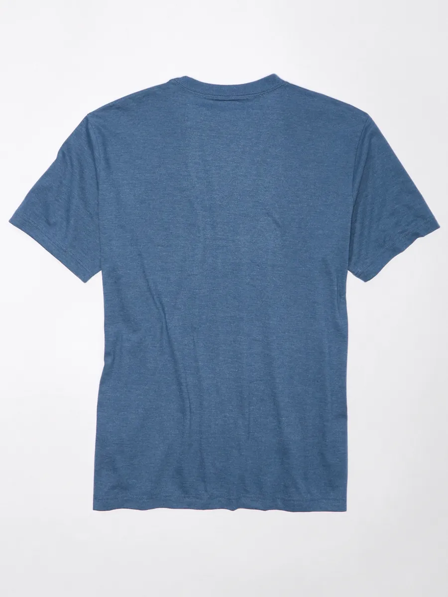 AMERICAN EAGLE MEN G SS CORE BRAND SET IN TEE- CVC FAUX HTHR + SERIOUSLY SOFT WASH 472 NAVY HEATHER