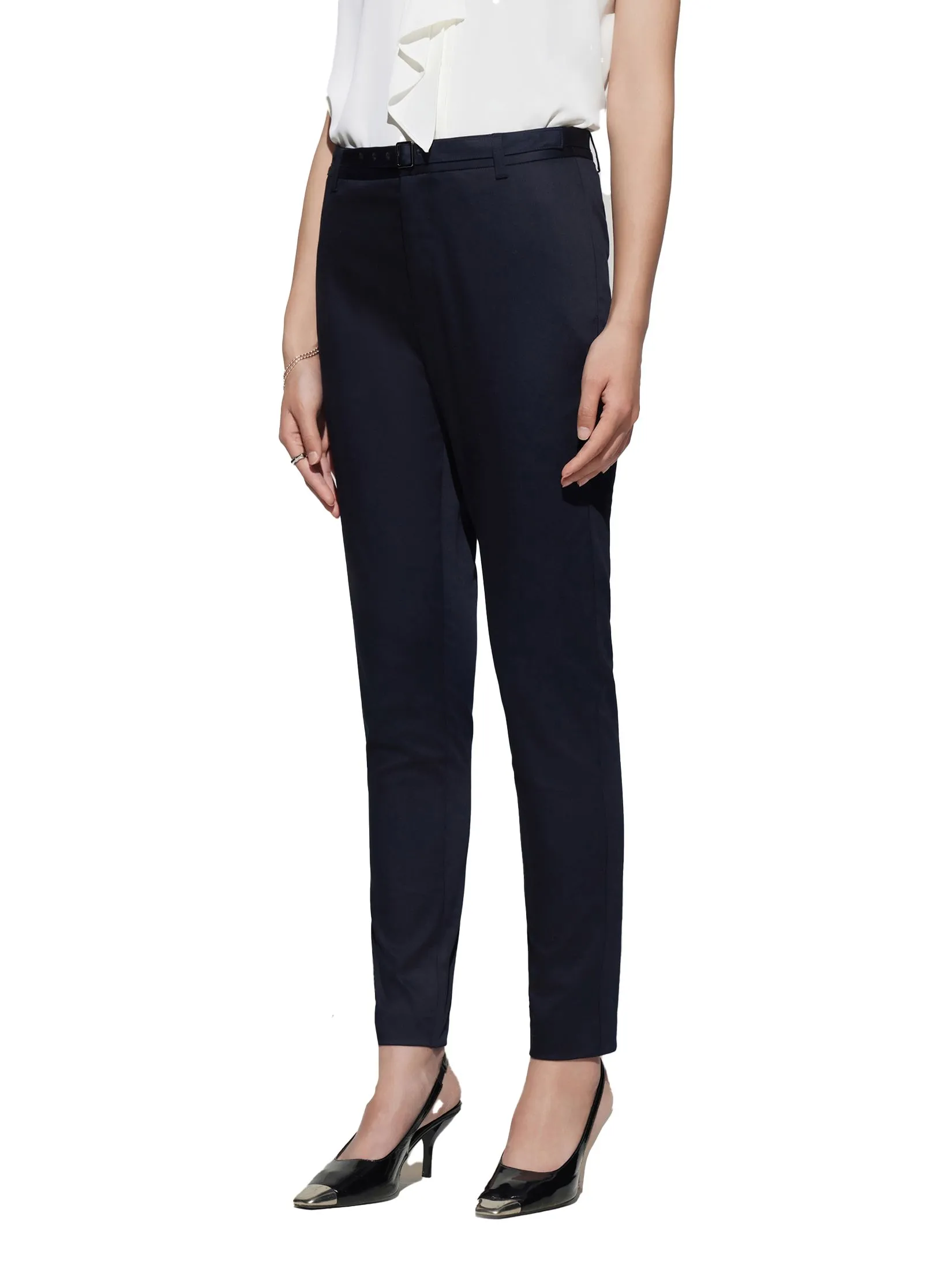 G2000 Women Clothing Cotton Blend Ankle Skinny Casual Pants With Belt Ankle Skinny Shape - Navy
