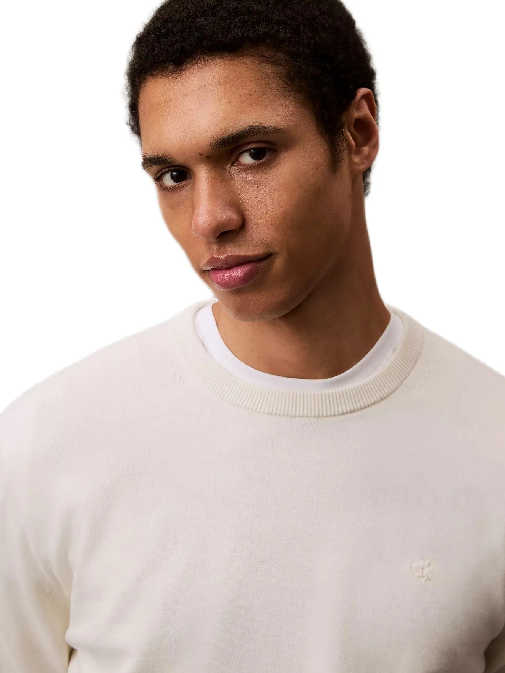CALVIN KLEIN Men's Smooth Cotton Sweater Off White