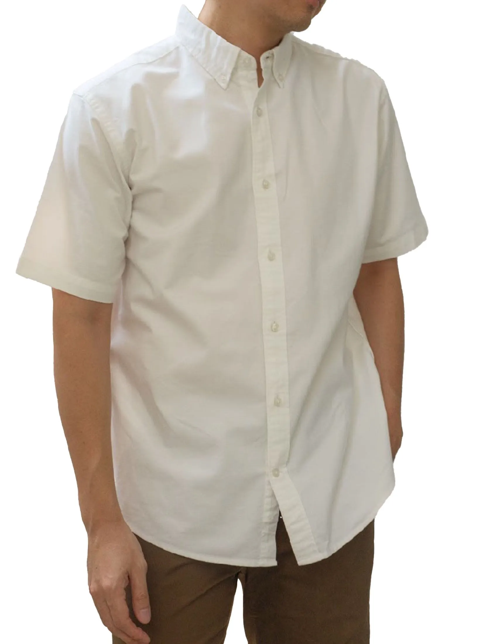 ERA-WON Men's Oxford Shirt Short Sleeve Comfort Fit White