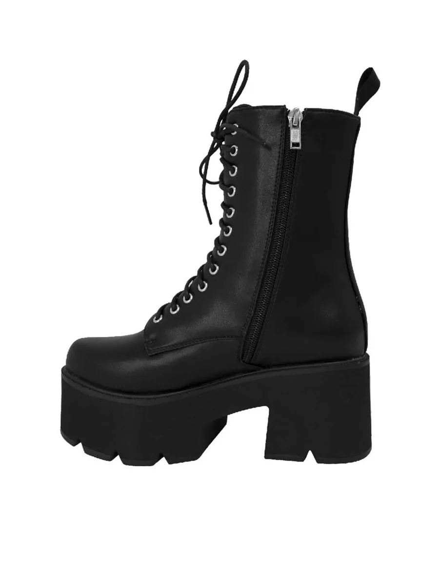 VILLAINS SF YUKI Women s Platform Combat Boots BLACK