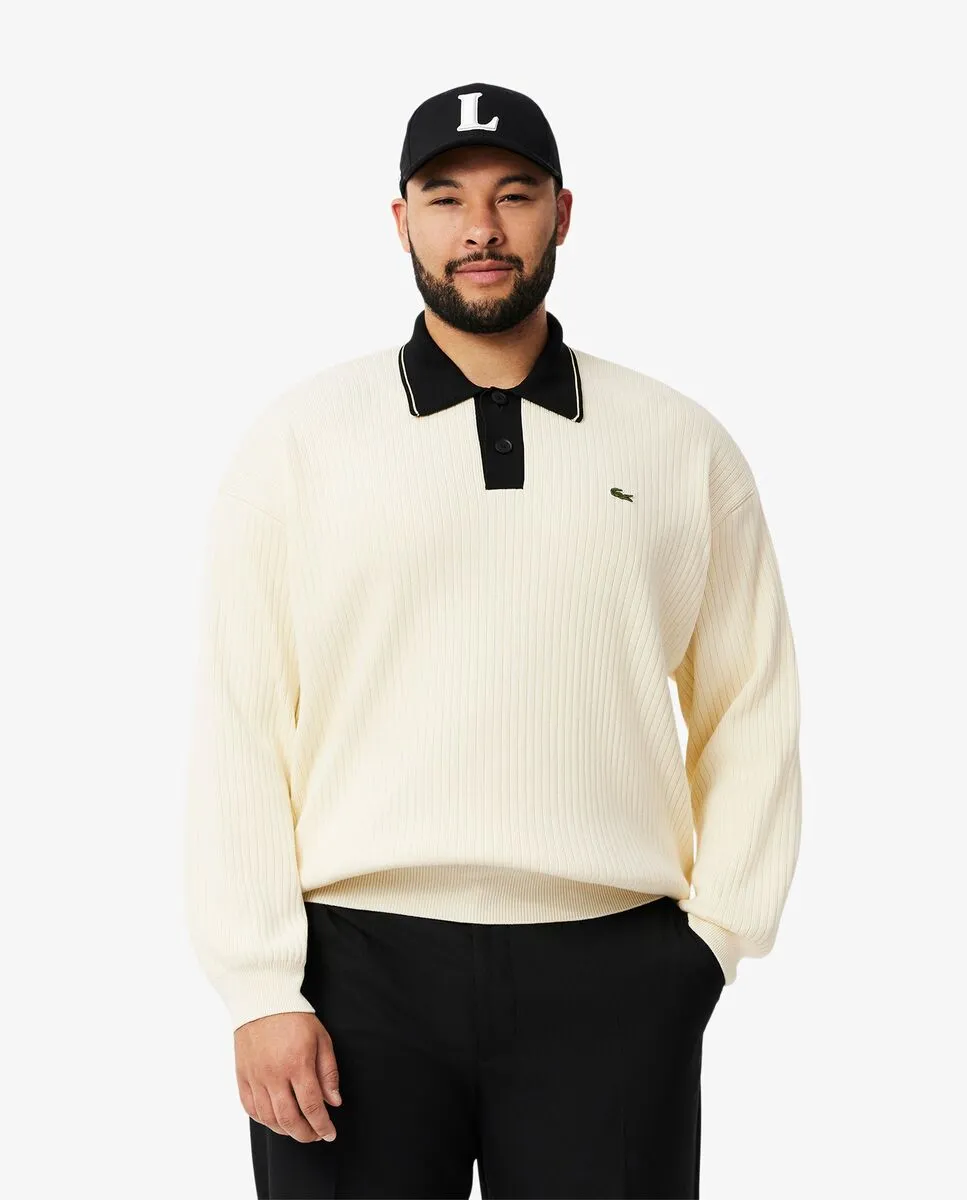 LACOSTE French Made Relaxed Fit Polo Sweater White