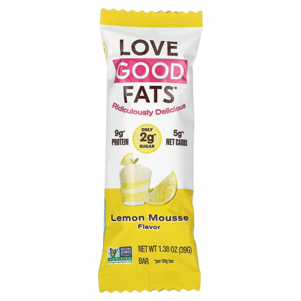 Love Good Fats, Батончики, лимонный мусс, 12 батончиков по 39 г (1,38 унции)