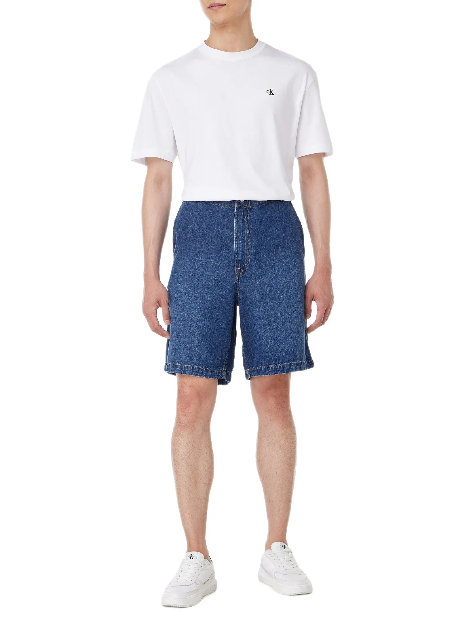 CALVIN KLEIN Men s loose fit dark blue bermuda denim banding shorts Blue