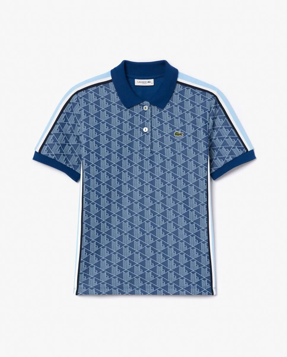 LACOSTE Slim Fit Monogram Jacquard Polo Shirt Blue