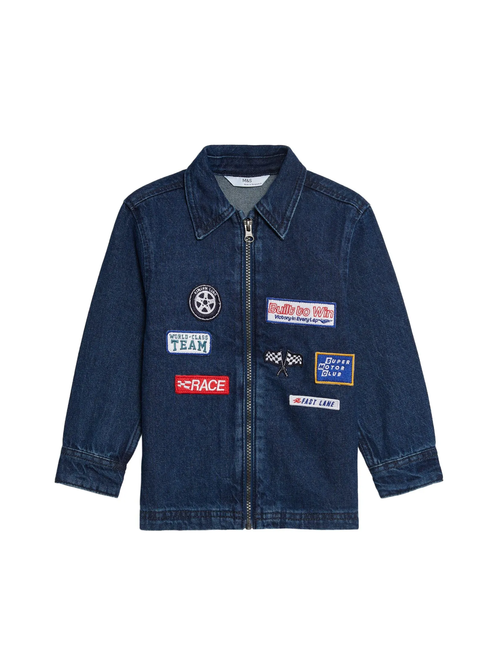 MARKS & SPENCER KIDS Boy Toddler Jacket Pure Cotton Badged Denim Denim