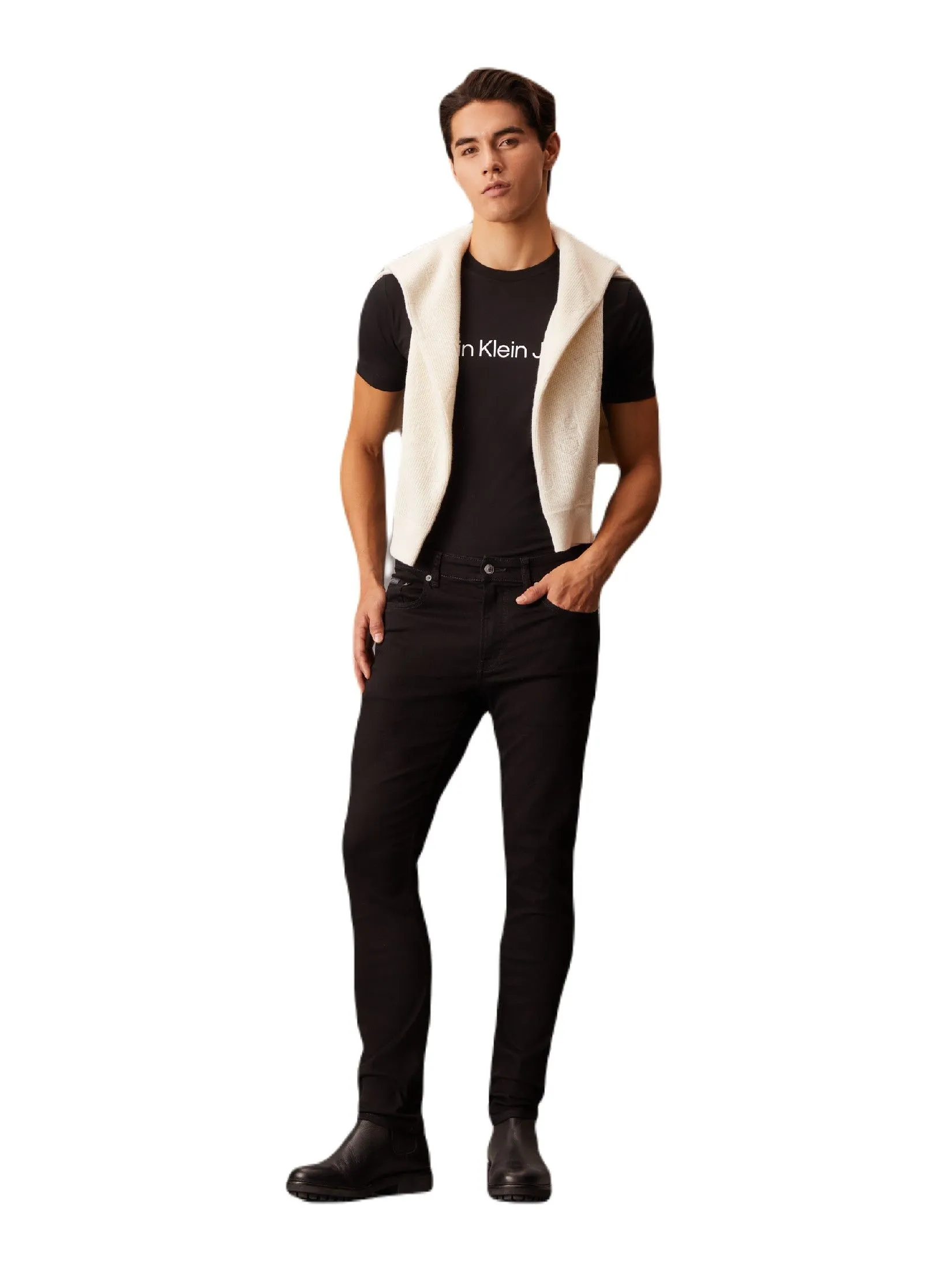 CALVIN KLEIN Men's Institutional Logo Slim Short Sleeve Tee Black