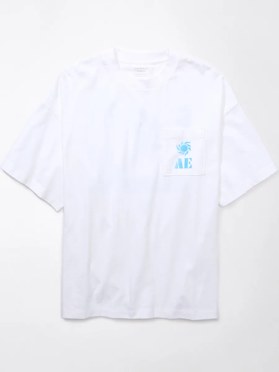 AMERICAN EAGLE MEN G - OVERSIZED PKT SET IN TEE -  PCDYE + SERIOUSLY SOFT WASH 100 WHITE