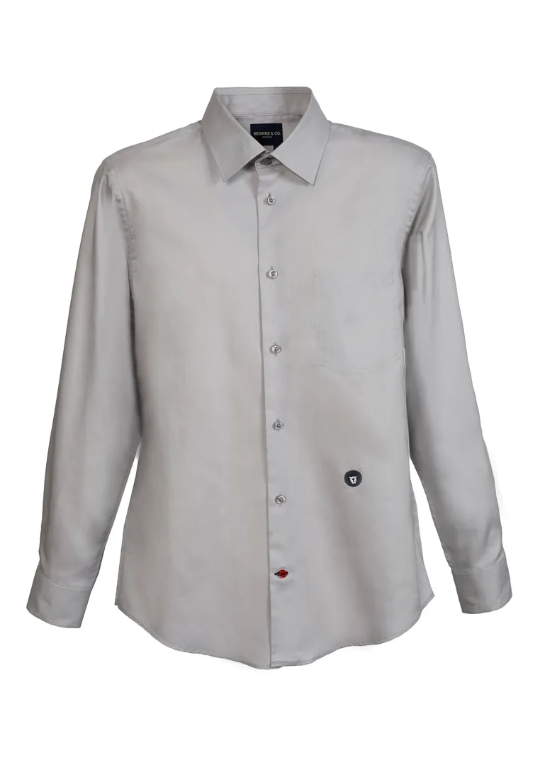 BROWNE & CO. Grey Classic Collar Long Sleeves Shirt with Hidden Pocket