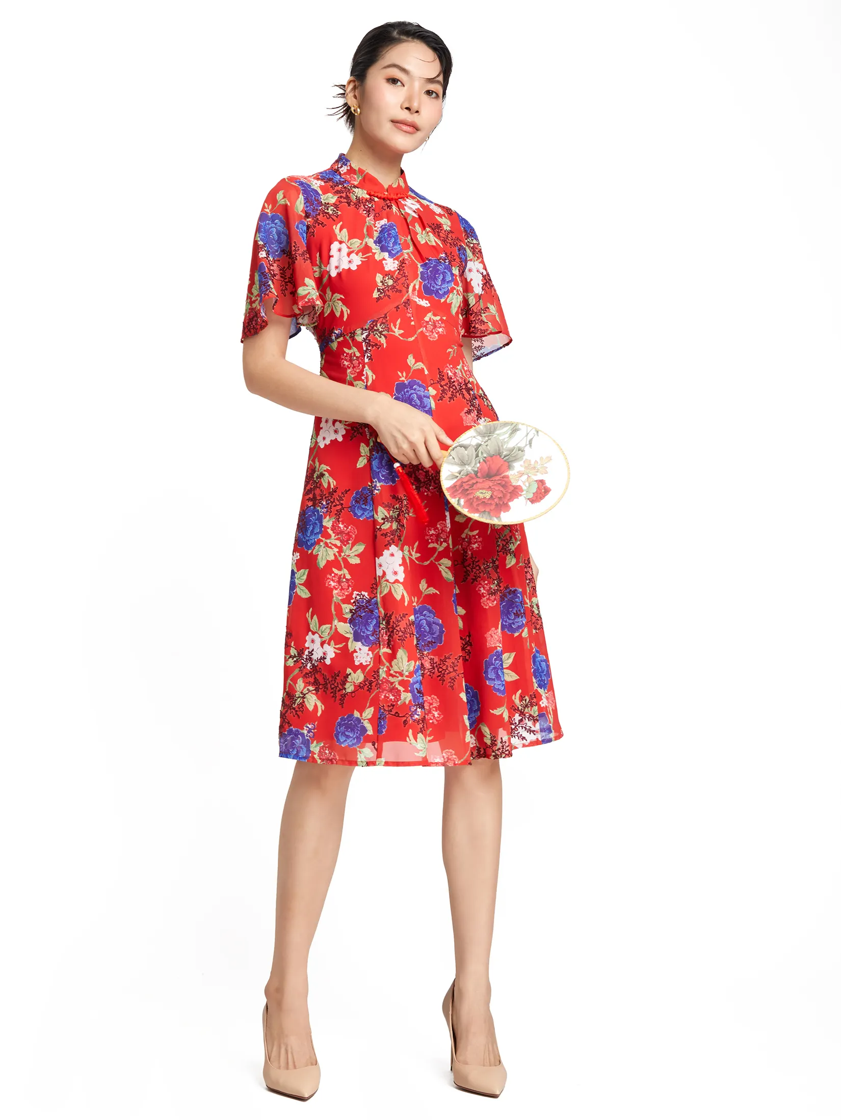 EXPRESSIONS EVENING Women Dress Short Sleeves High Neckline CNY