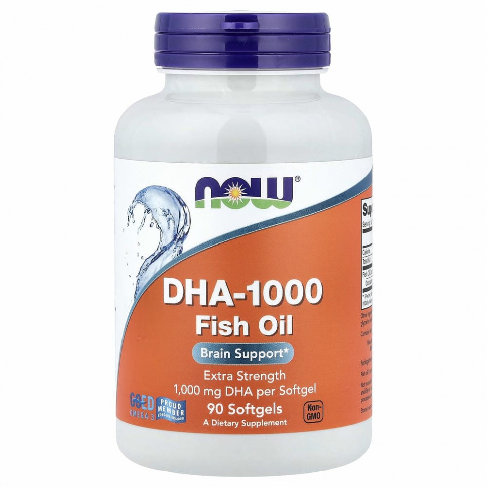 NOW Foods, DHA-1000 для улучшения работы мозга, с повышенной силой действия, 1000 мг, 90 мягких таблеток