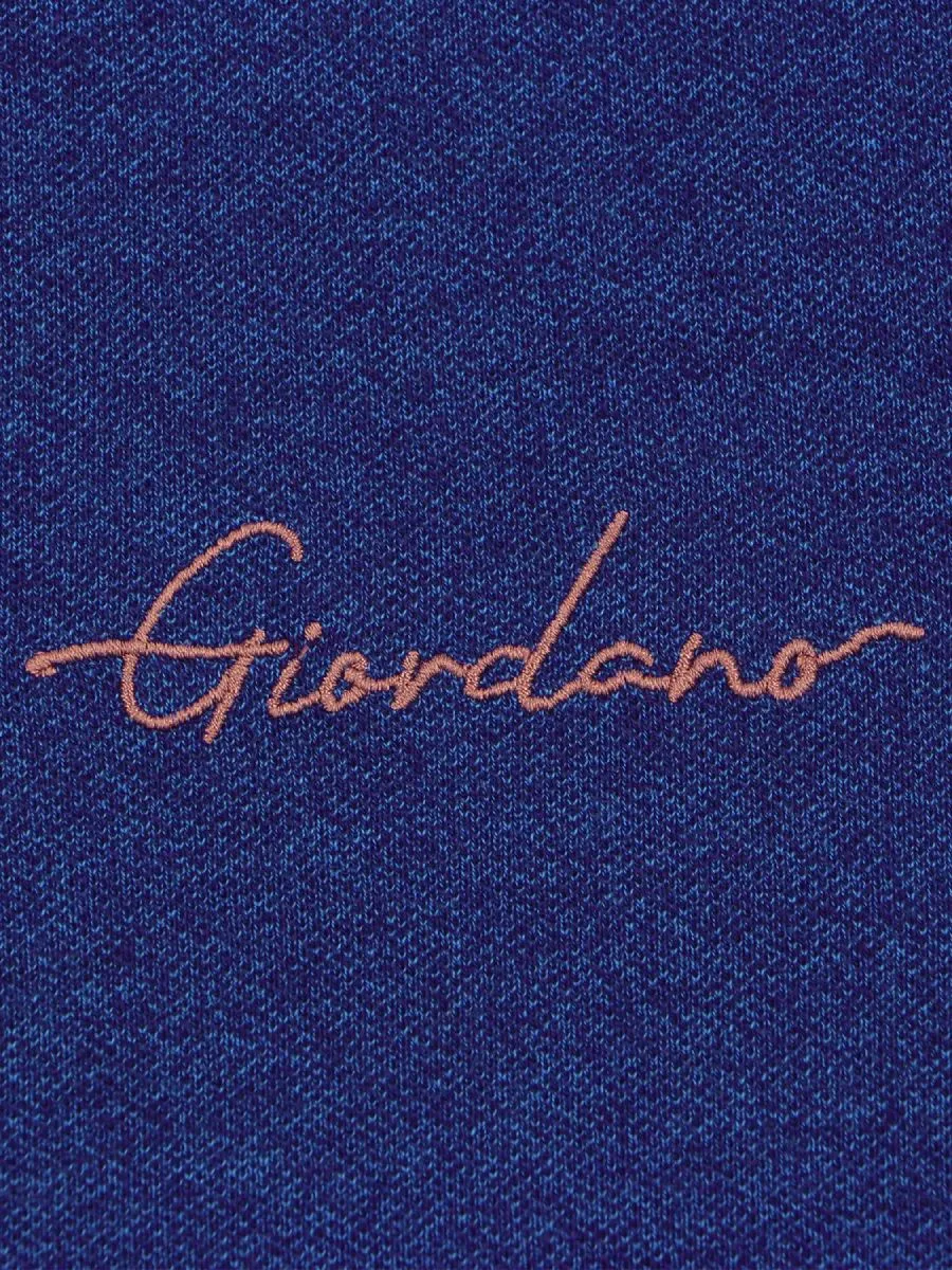 GIORDANO Men's Signature Pique Embroidery Solid Polo Melange Key Largo Blue