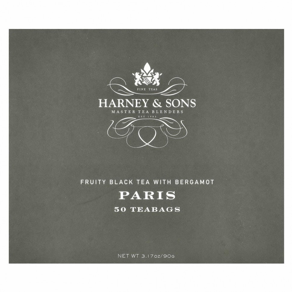 Harney & Sons, Paris, Черный фруктовый чай с бергамотом, 50 чайных пакетиков, 3,17 унции (90 г)