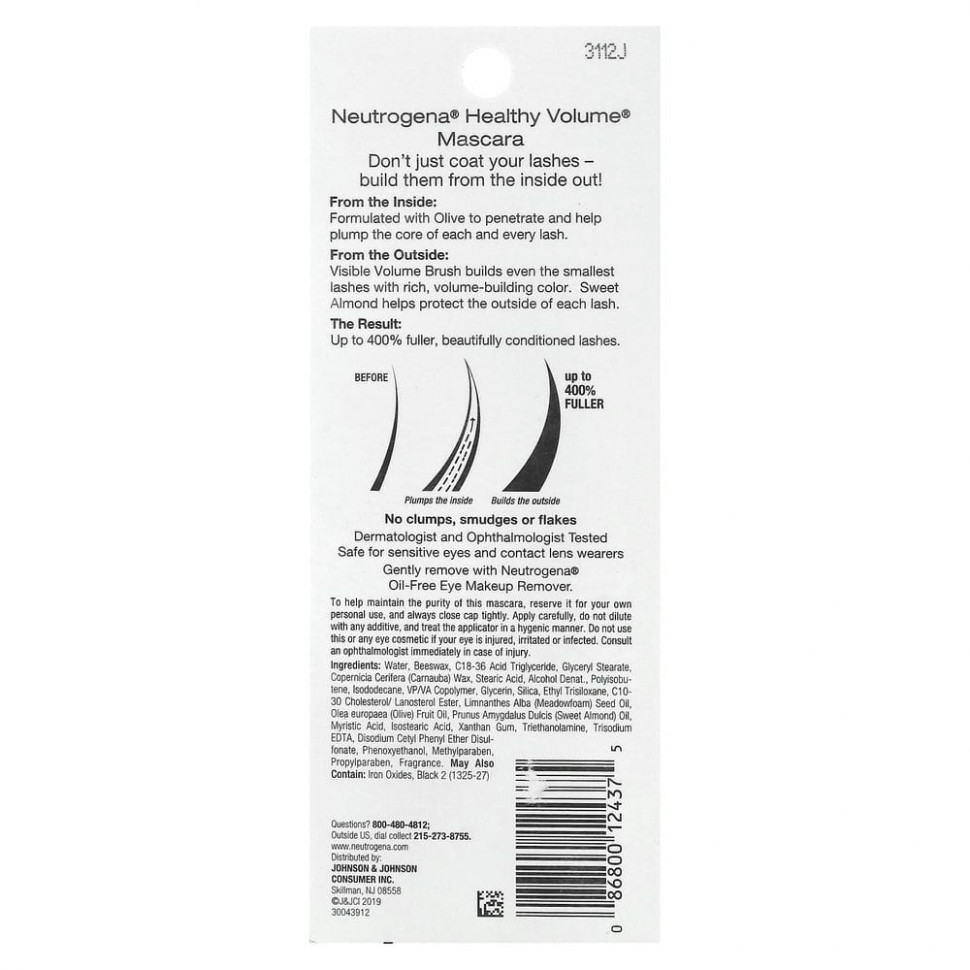 Neutrogena, Тушь для ресниц Healthy Volume, черная 02, 6 г (0,21 унции)