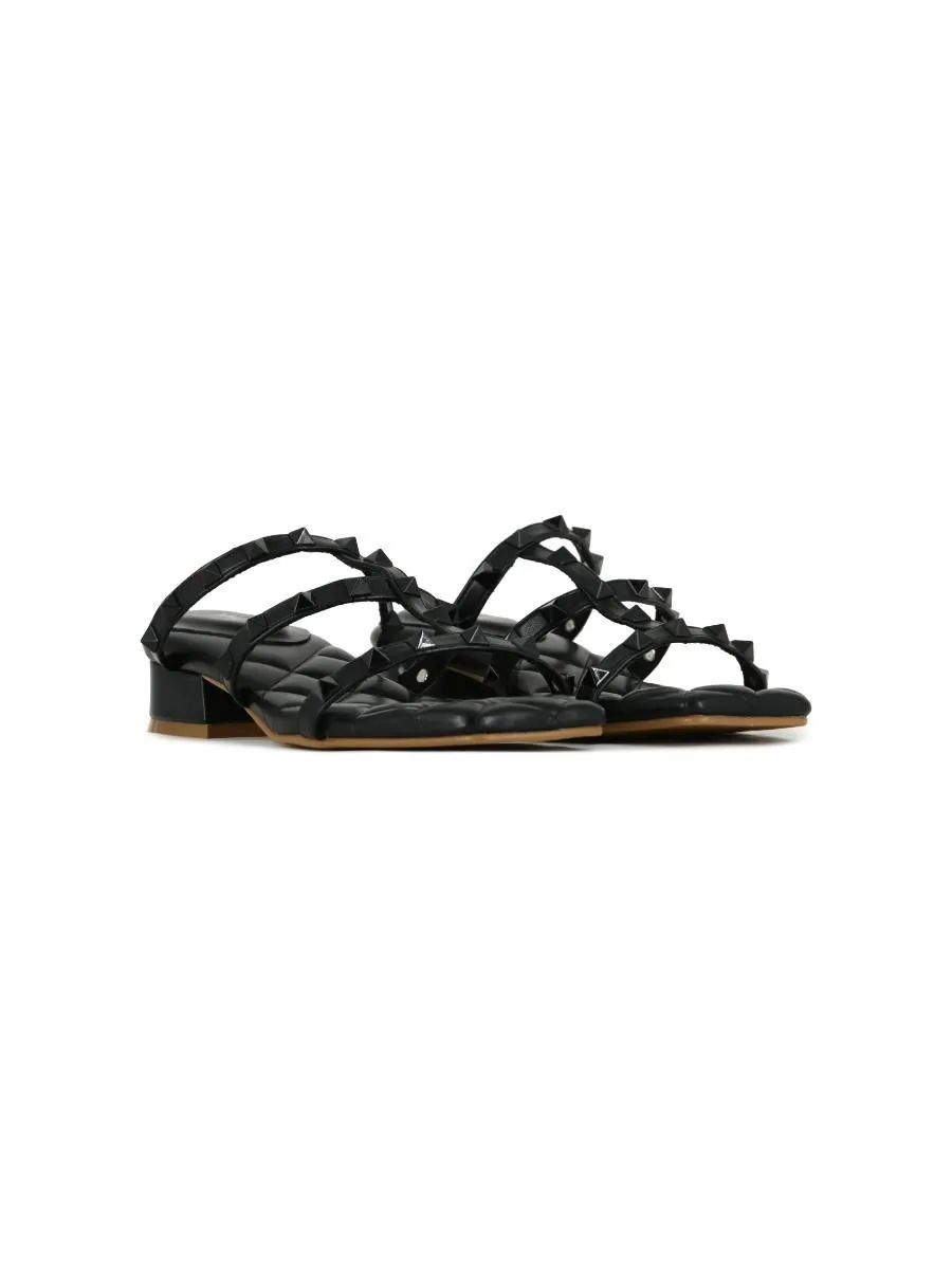 SHU WOMEN  PALETTE SOFT 1" ROCKSTUDS SLIDES SANDALS - TOTAL BLACK