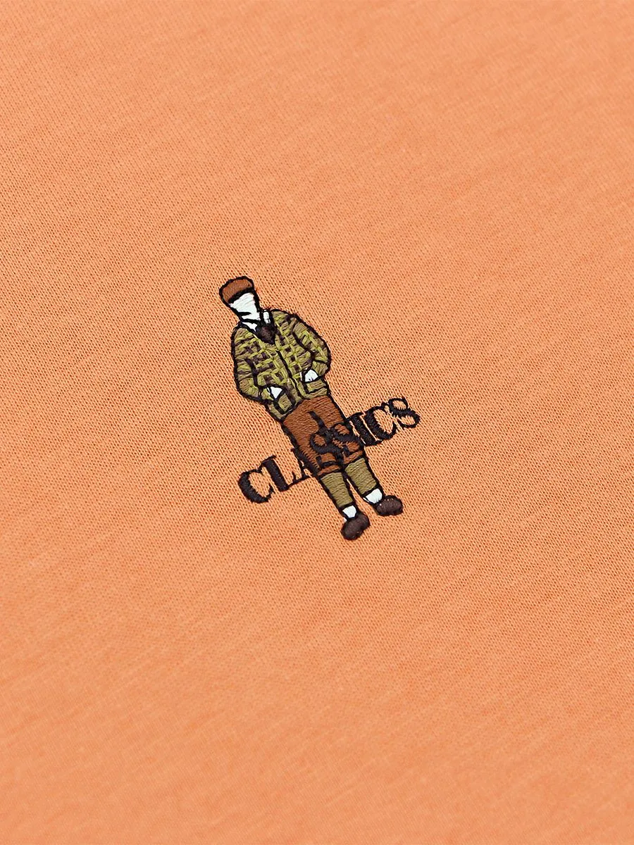 GIORDANO Men's Slim Jersey Embroidery Tee (Classic Man) Coral Gold Orange