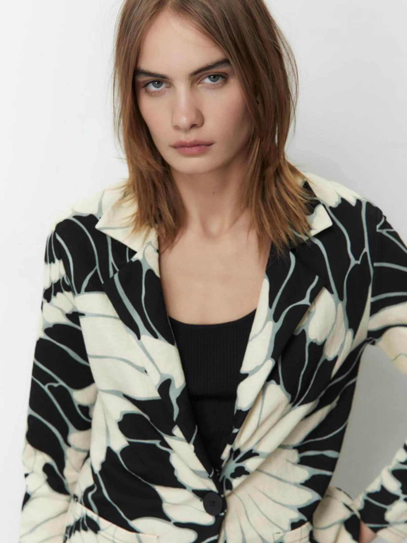 SFERA Women Blazer Linen Effect Printed White