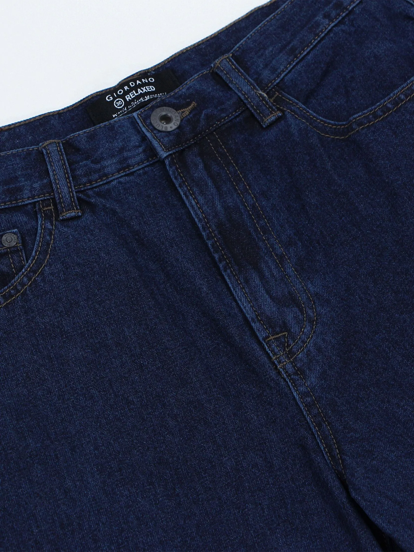 GIORDANO Men's Relaxed Denim Jeans (180° Elastic Waist)  Dark indigo