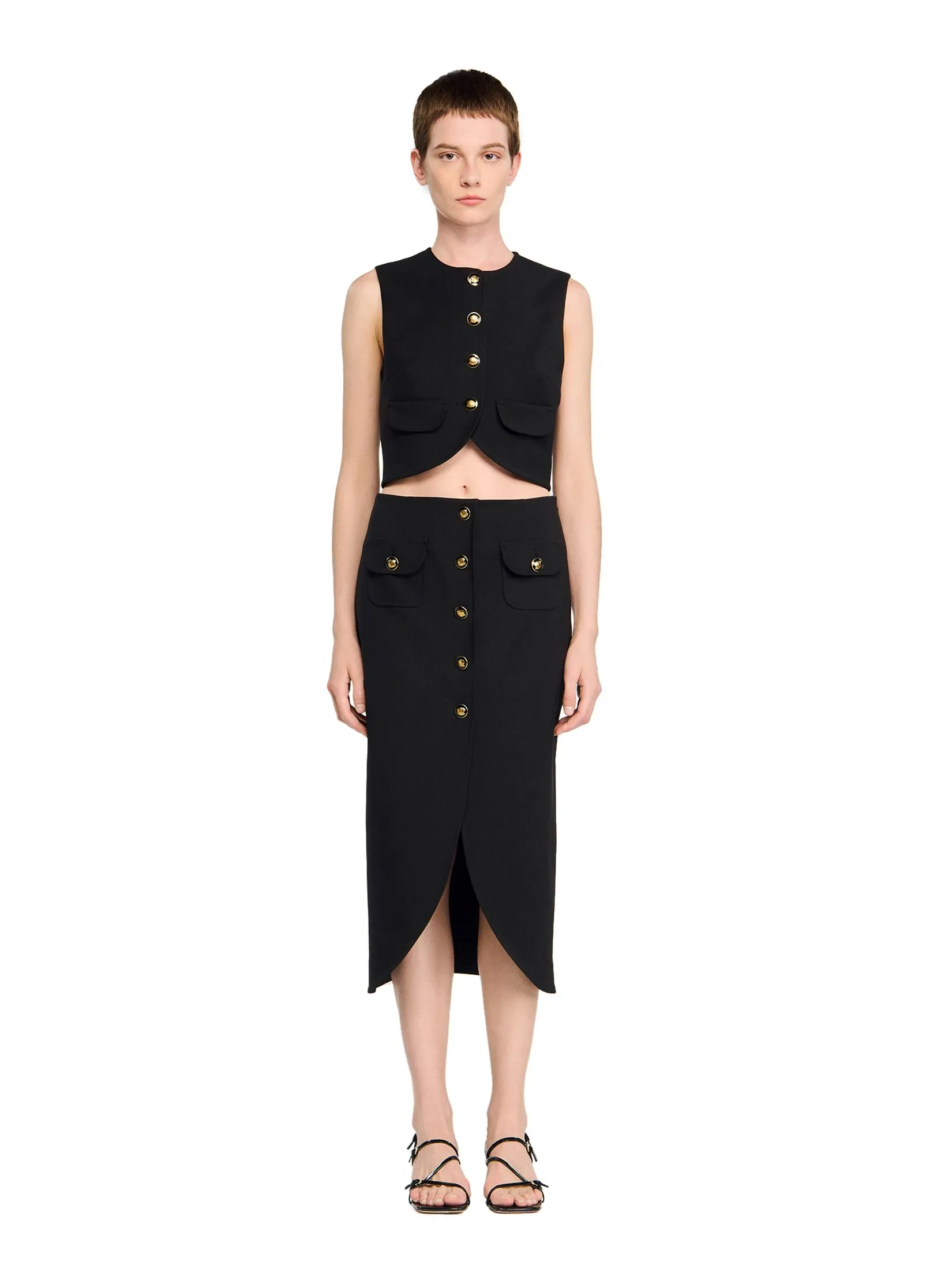 SANDRO Buttoned Midi Skirt