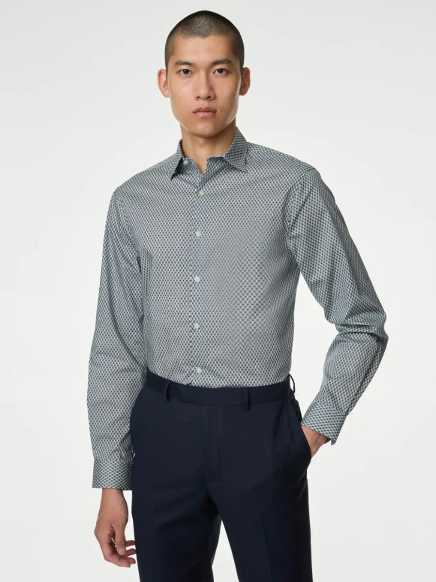 MARKS & SPENCER Men Shirt Regular Fit Easy Iron Pure Cotton F4_Navy Mix