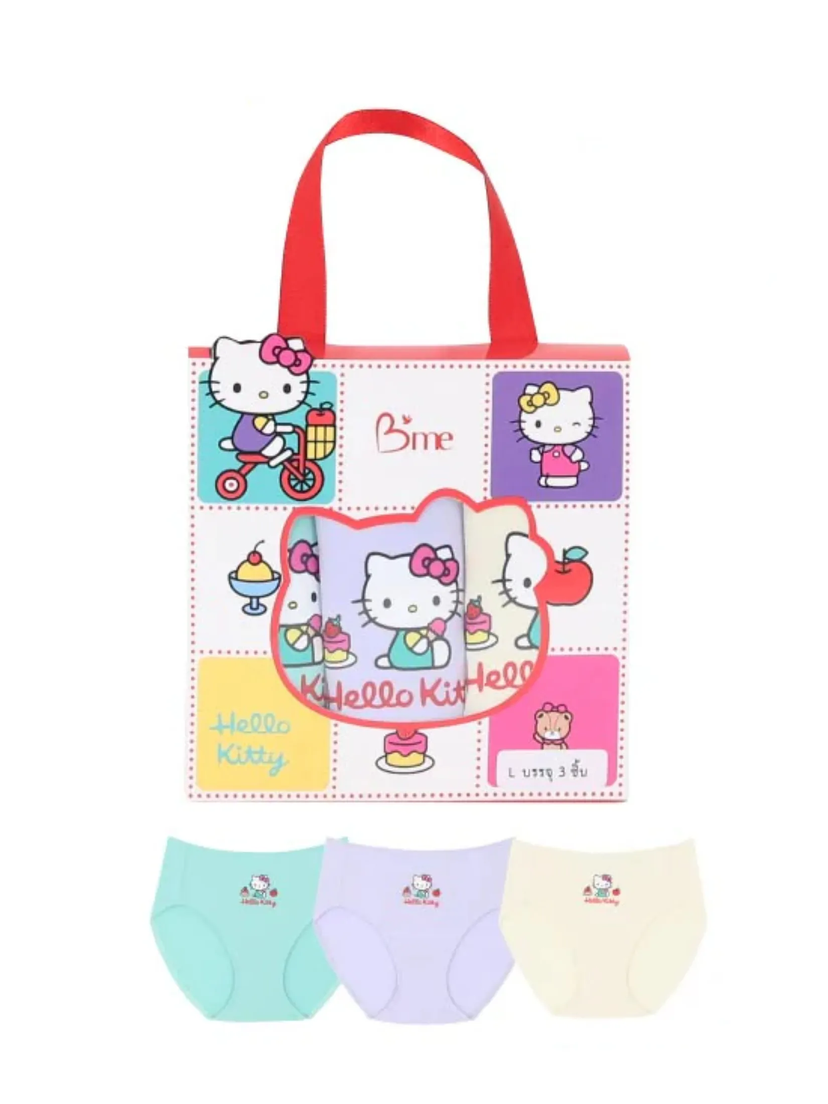 B'ME B me MEU020 Hello Kitty HALF Panty Pack (3 pcs, Cream/Purple/Green) Size - L