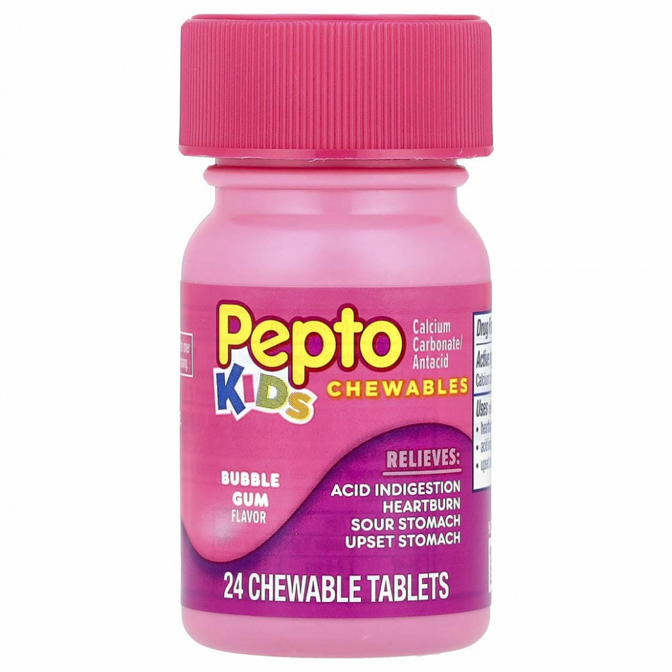 Pepto Bismol, Для детей, жевательные таблетки с пепто, жевательная резинка, 24 жевательные таблетки