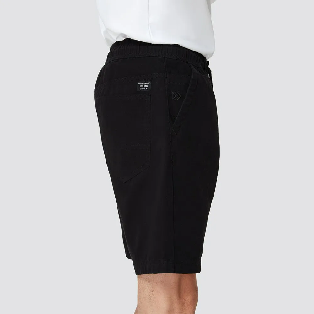 DAVIE JONES BLACK ELASTICATED COTTON SHORT PL0012BK
