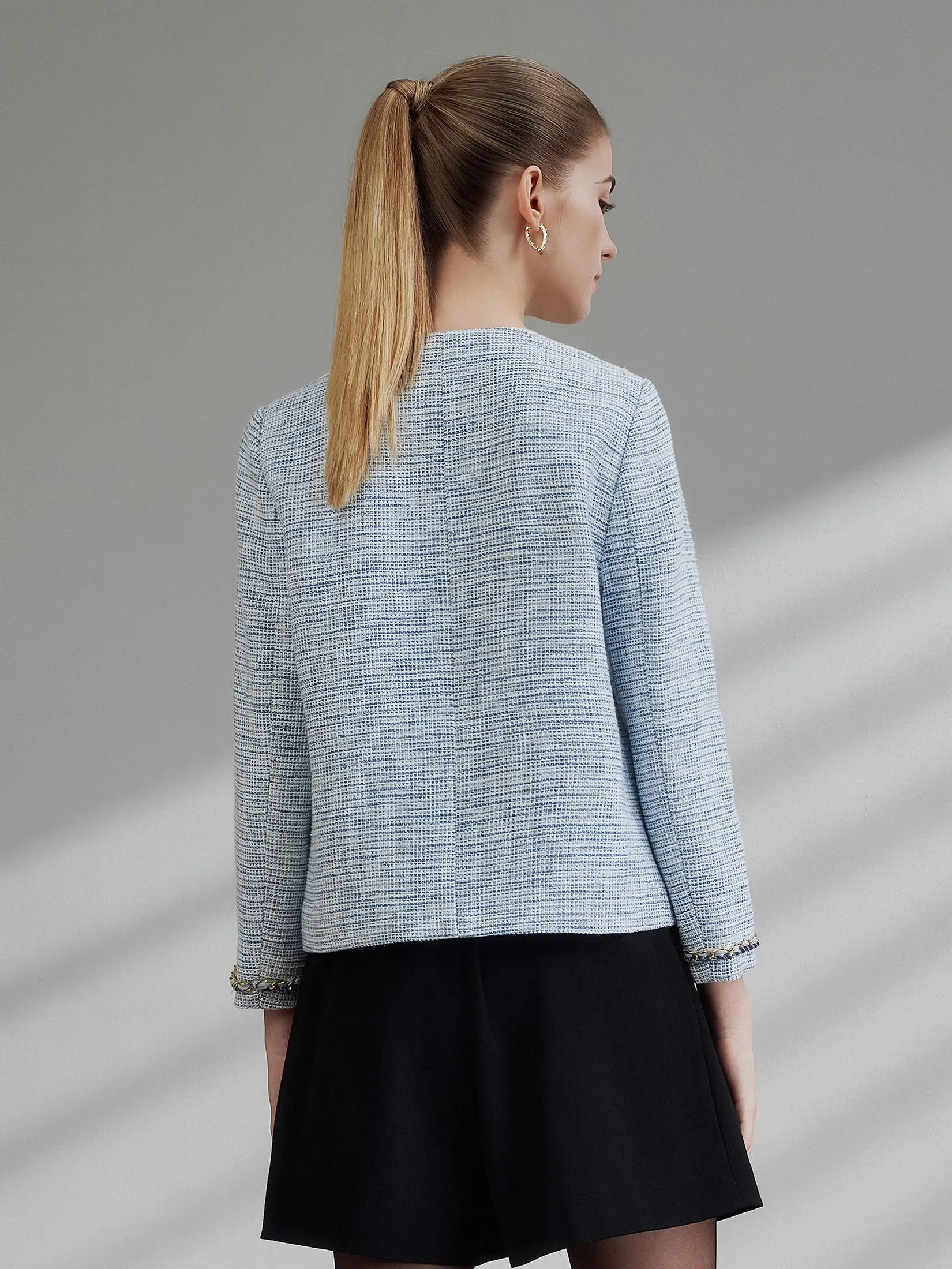 G2000 Women Clothing Cotton Blend Metallic Tweed Jacket Regular Fit - Blue