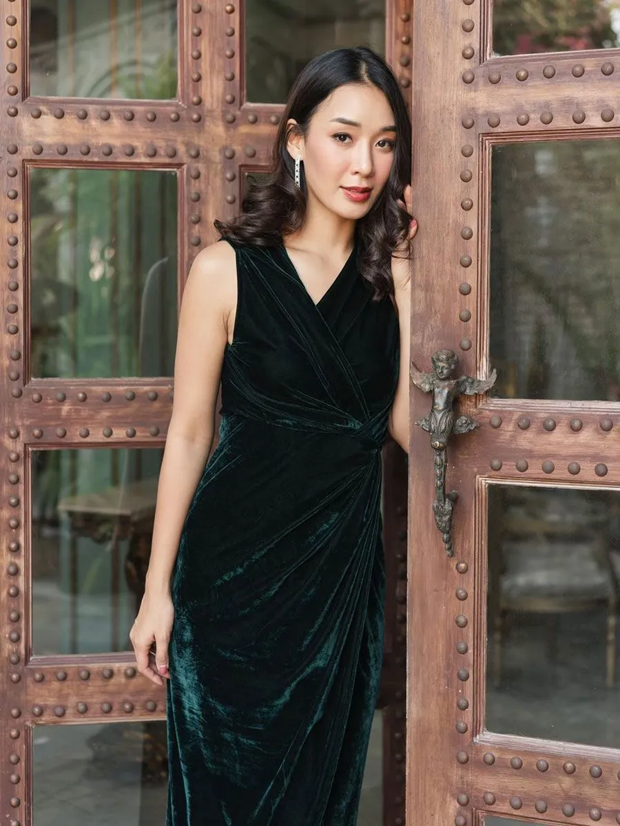 ROSE THE LABEL Twisted Velvet Dress Green
