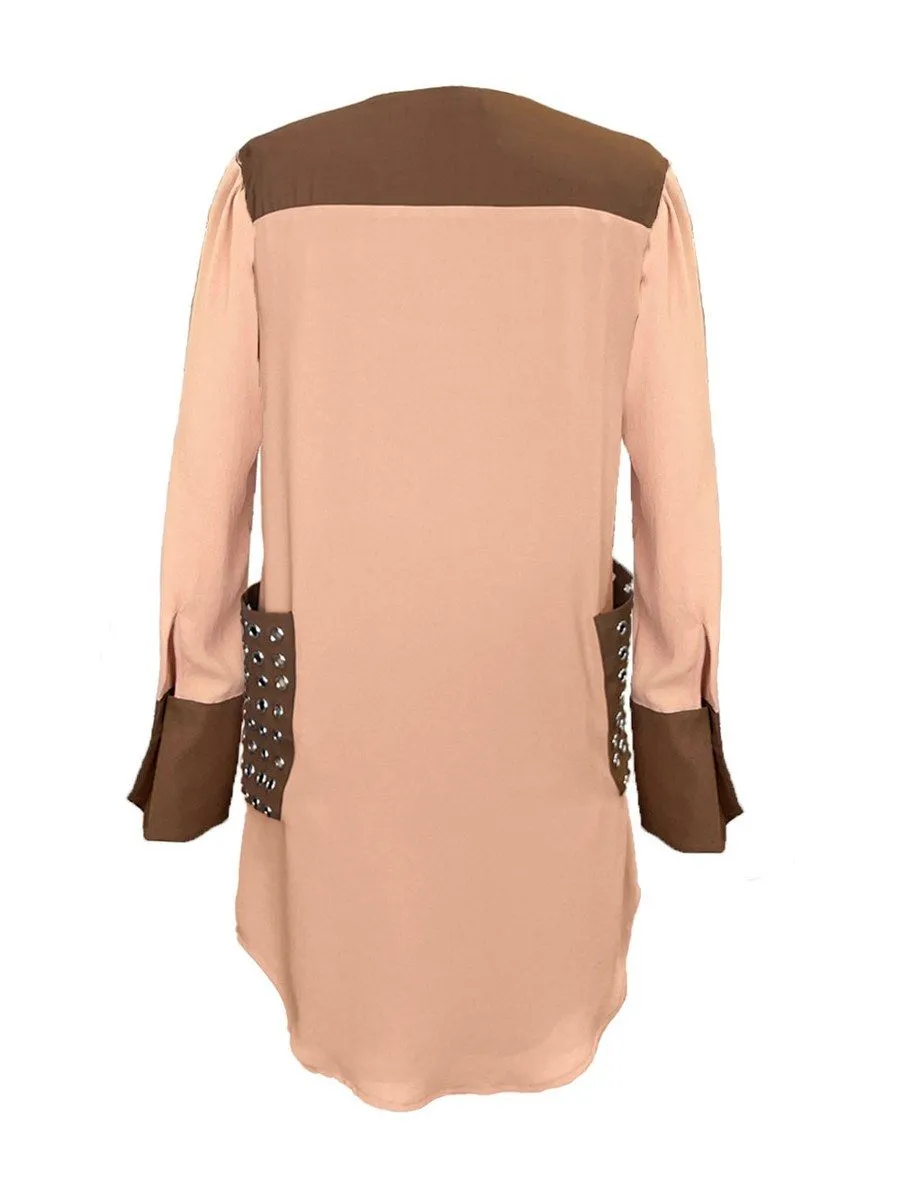 SENADA WOMEN CRISS CROSS STUDDED TAN DRESS