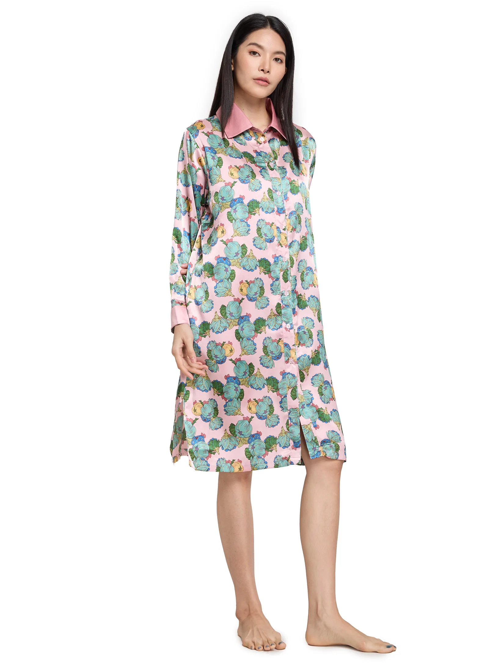 ELIZABETH Women Pyjamas Dress Long Sleeves Pink