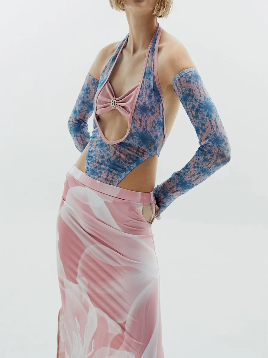 BLACKDOG BKK Women Blue floral high cut bodysuit