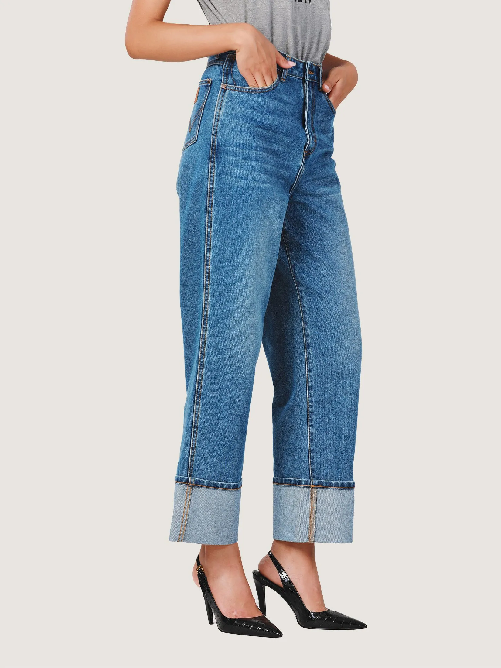 WRANGLER Women's Jeans Everyday with Wrangler Collection High Boyfriend Fit Mid Indigo