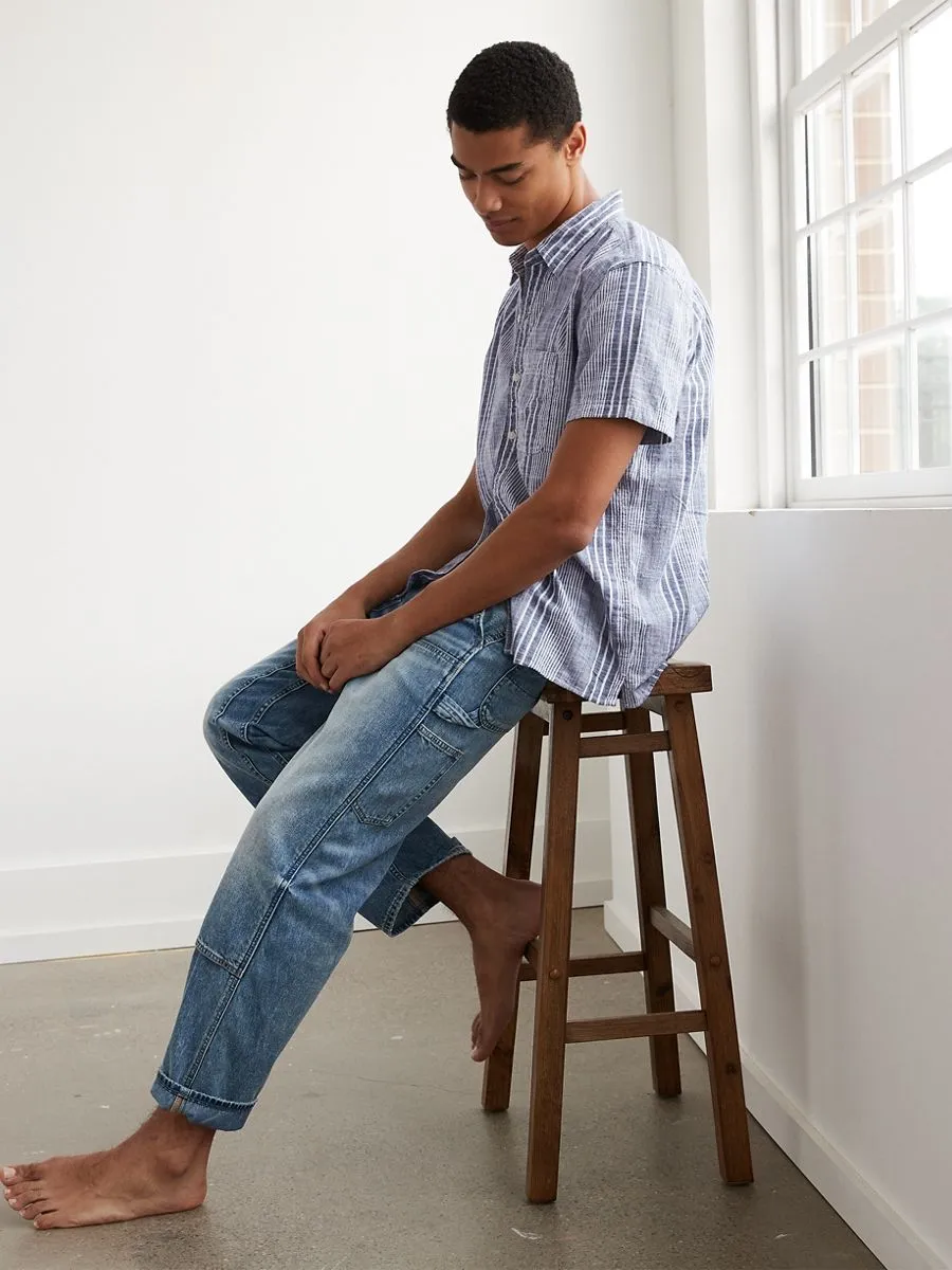 AMERICAN EAGLE MEN COLT STRIPE TERRY SLUB SHIRT 409 BLUE MIST