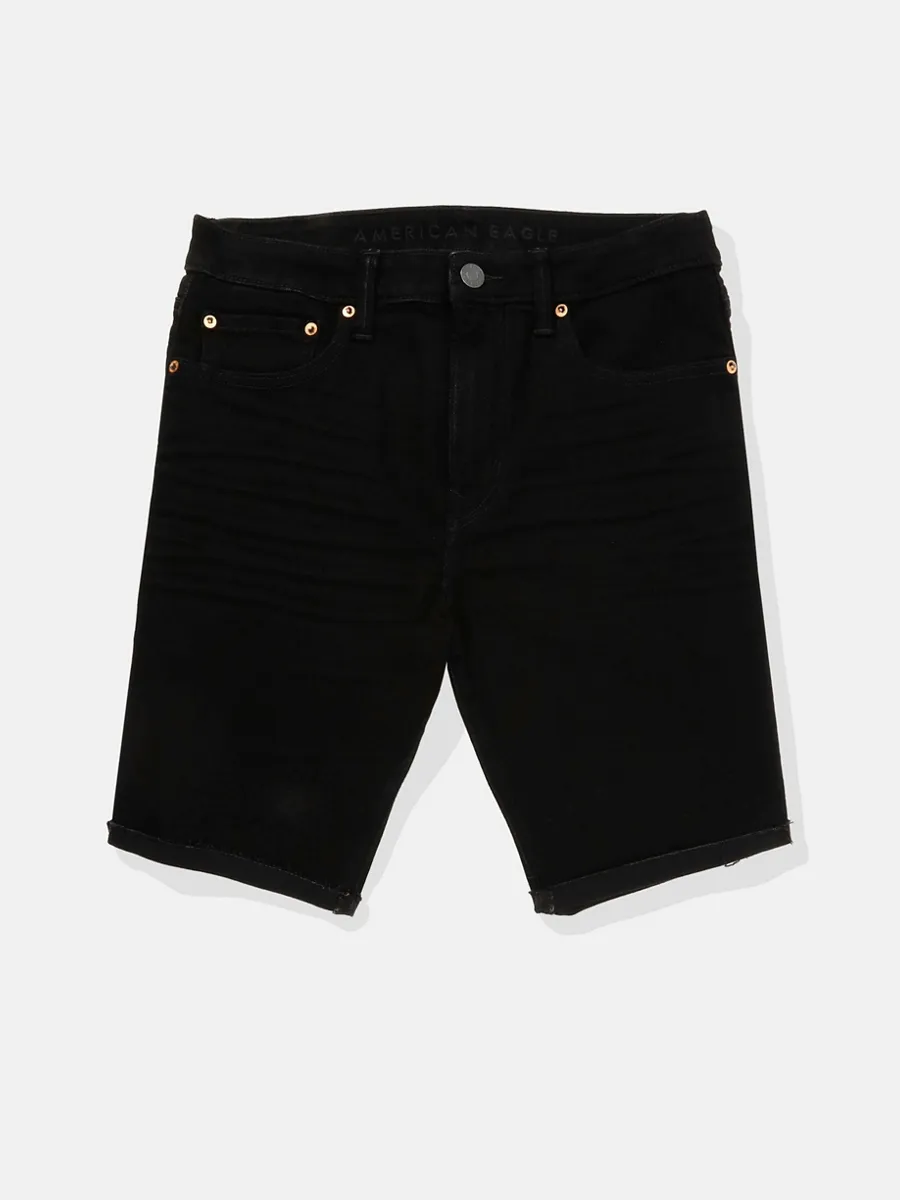AMERICAN EAGLE MEN INTL EXCLUSIVE BLACK CLEAN DENIM CUTOFF SHORT - CUT & CUFF 001 BLACK