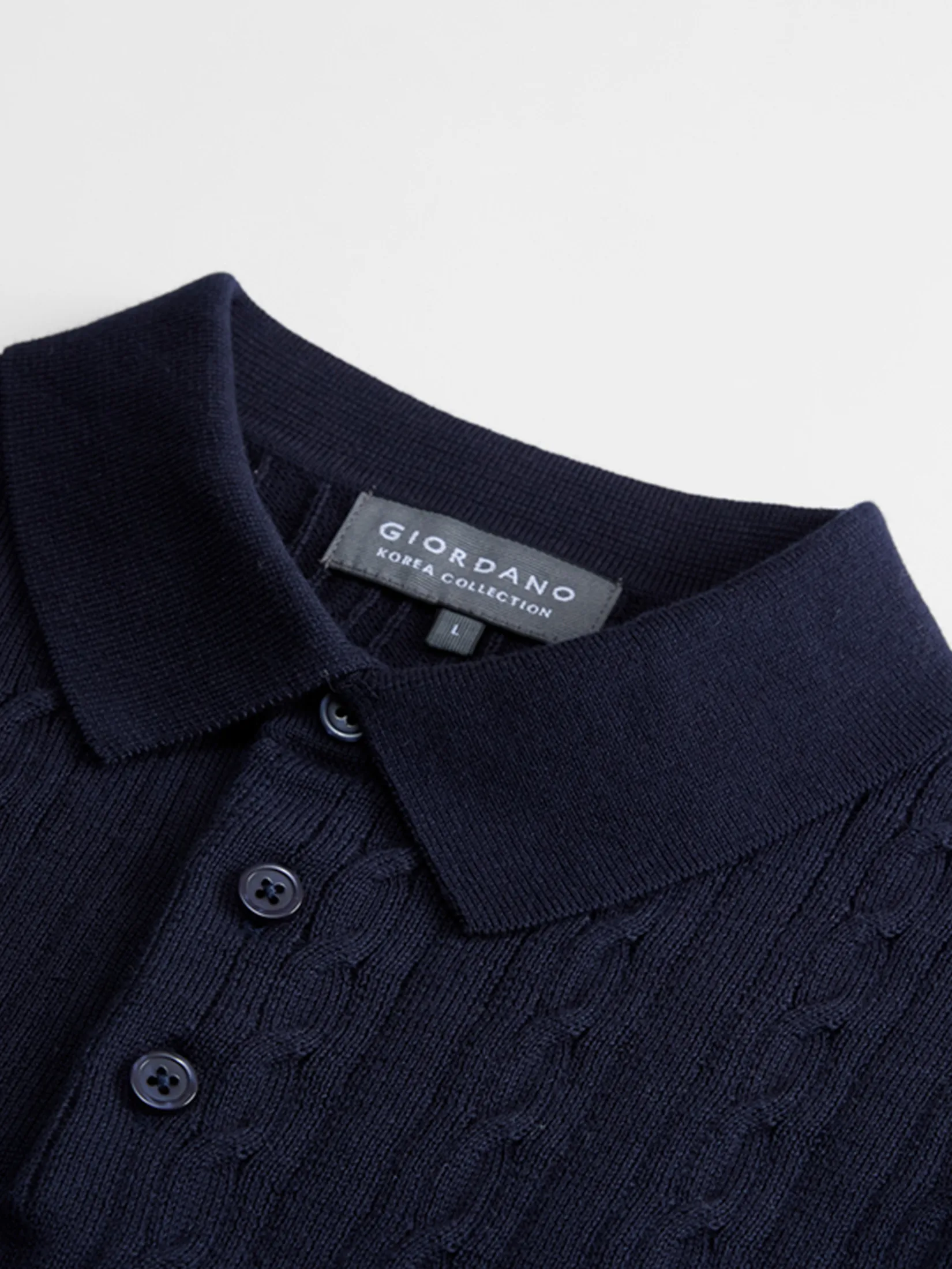 GIORDANO Men s Online Exclusive Cable Knit Polo Pullover Sweater (Korea) Dark blue