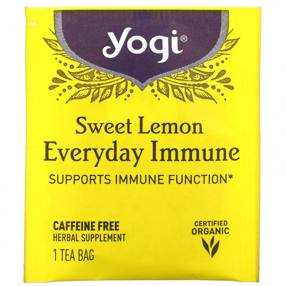 Yogi Tea, Everyday Immune, чай для поддержки иммунитета со вкусом сладкого лимона, без кофеина, 16 чайных пакетиков по 32 г (1,12 унции)