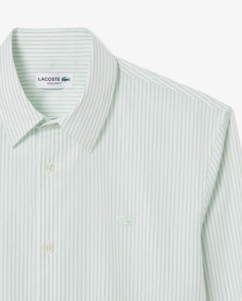 LACOSTE Regular Fit Striped Poplin Shirt White
